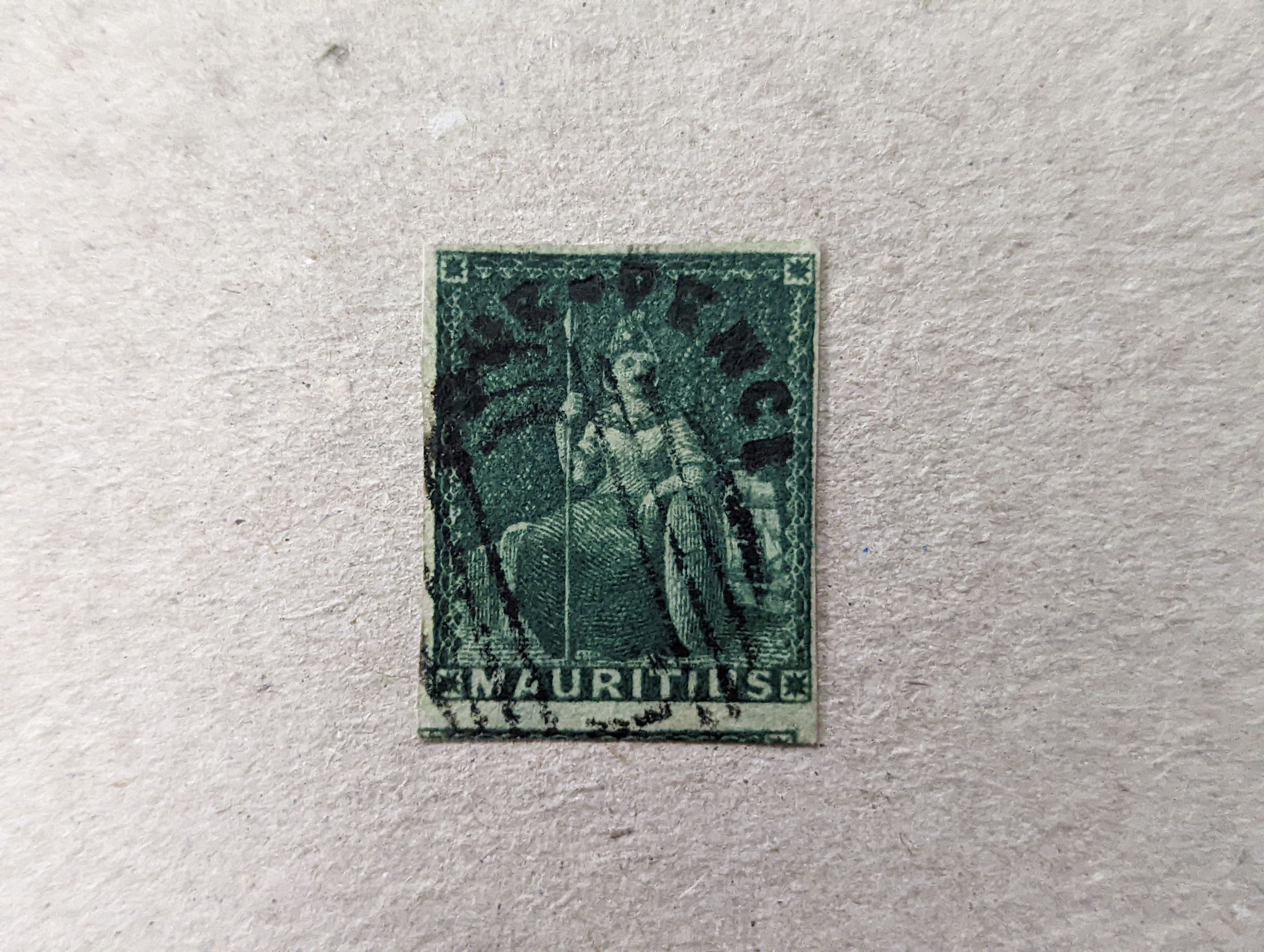 Mauritius - 5 early imperf. stamps with 1848-59 1d red post paid (sg 23), 1858 4d green, 1859 2d blue 'Lapirot' (sg 38), 1859 'Dardenne' 1d red and 2d blue, all four margins used